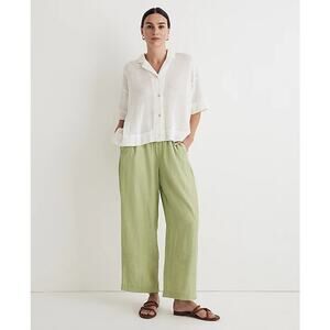 Madewell Crinkled Crepe Straight Leg Crop Pant Seedling Green Medium Pull On